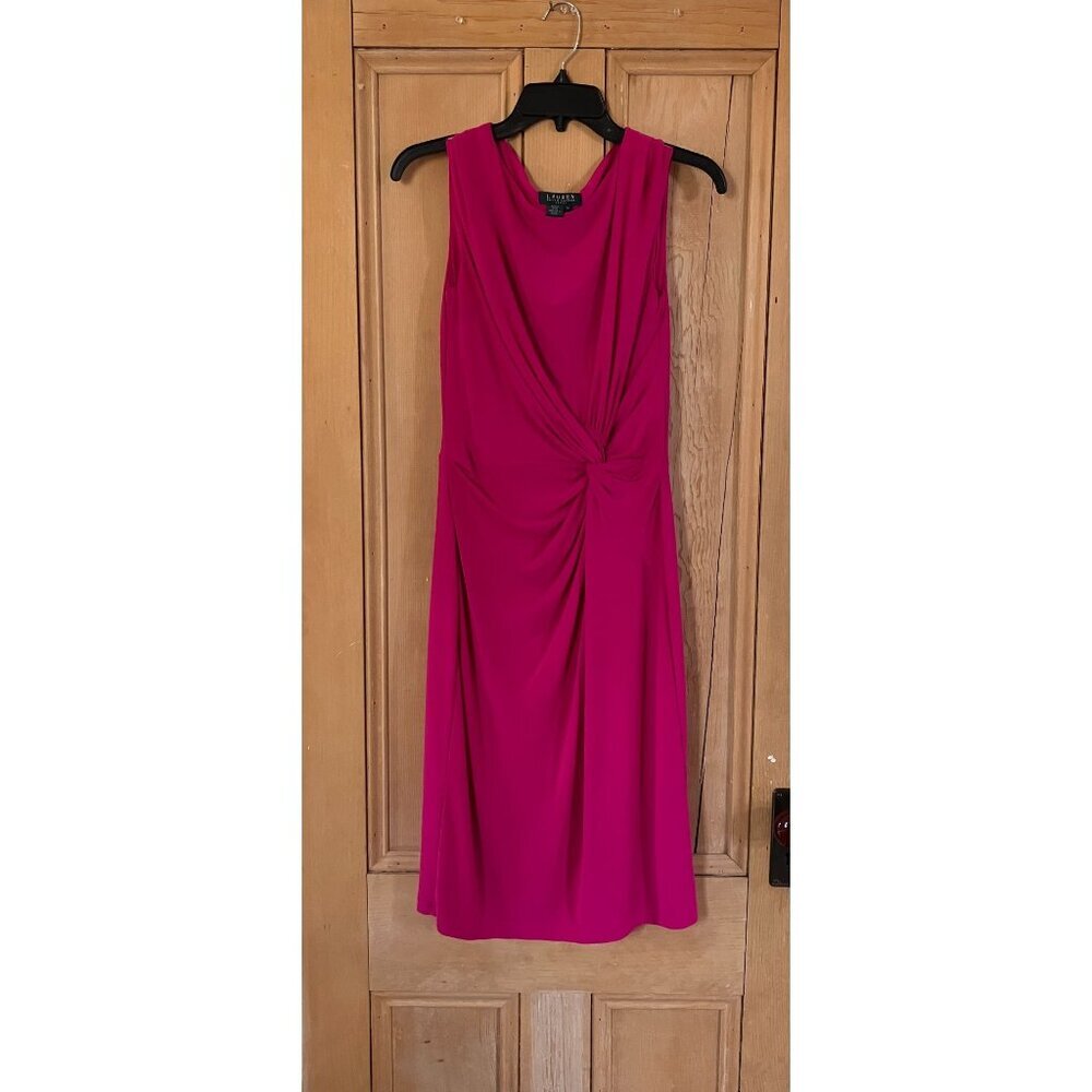 Lauren Ralph Lauren Womens Twist Knot Front Dress Size 10 Pink Magenta SP EXC - Picture 3 of 12